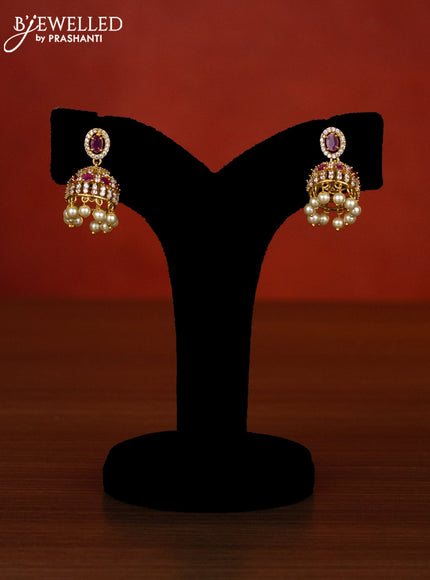 Antique choker peacock design with ruby & cz stones and pearl hangings