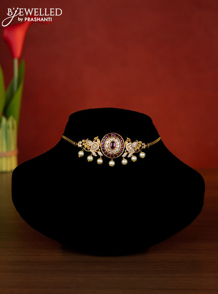 Antique choker peacock design with ruby & cz stones and pearl hangings