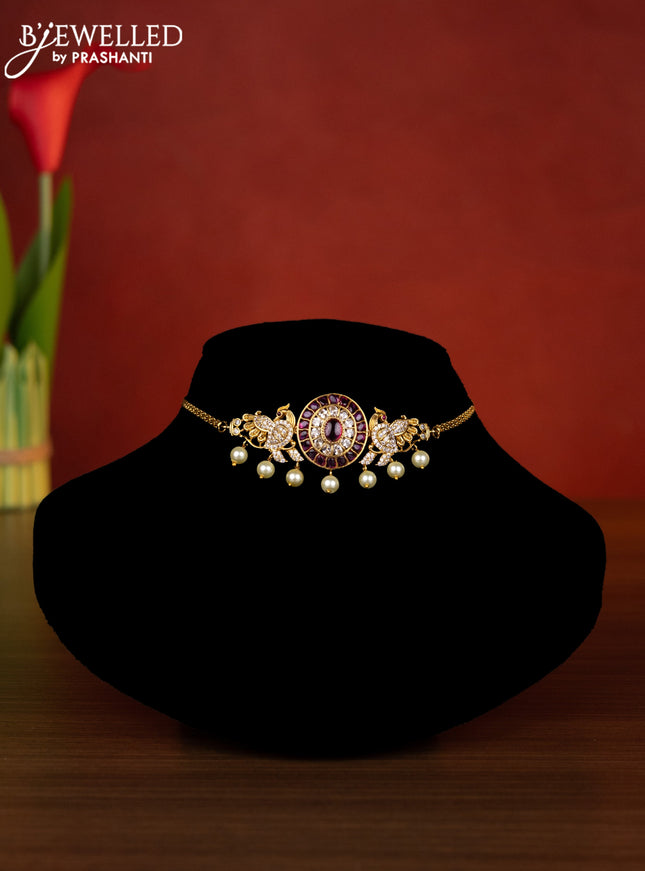 Antique choker peacock design with ruby & cz stones and pearl hangings