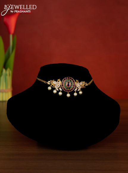 Antique choker peacock design with kemp & cz stones and pearl hangings