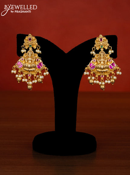 Antique choker lakshmi design with kemp jadau stones and pearl & golden beads hangings
