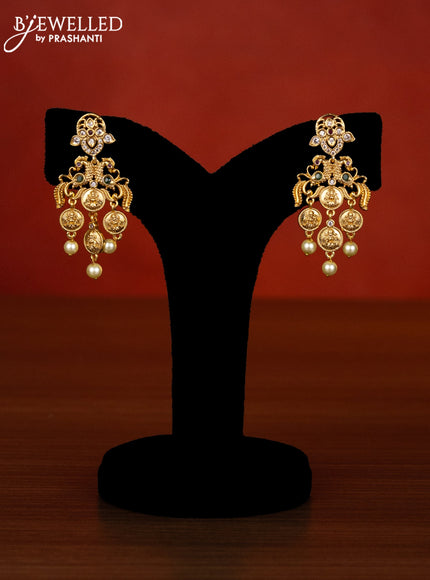 Antique choker lakshmi & peacock design with kemp & cz stones and pearl hangings