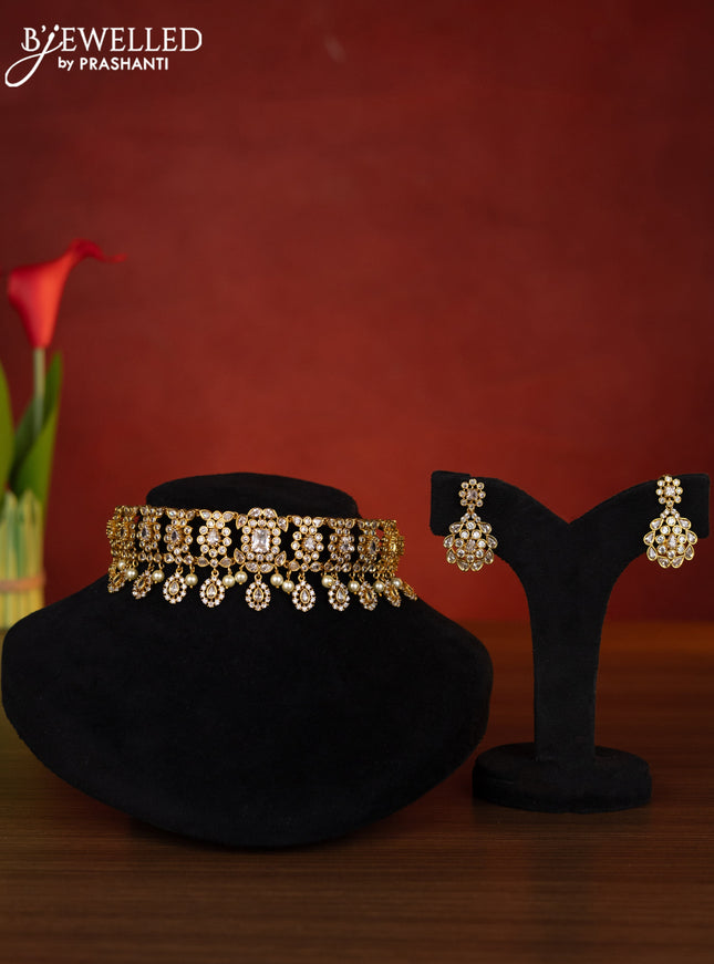 Antique choker with cz stones and pearl hangings