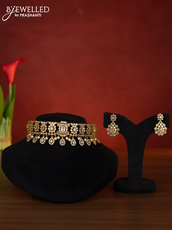 Antique choker with cz stones and pearl hangings