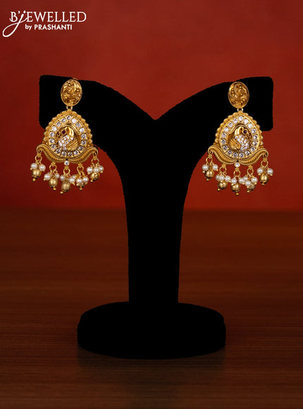Antique choker peacock design with ruby & cz stones and pearl & golden beads hangings