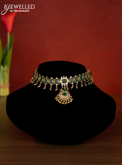 Antique choker with emerald & cz stones and golden beads hangings