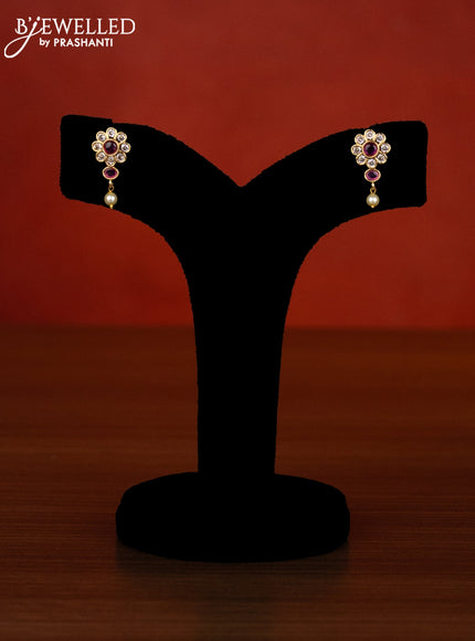 Antique choker chandbali design with ruby & cz stones and pearl hangings