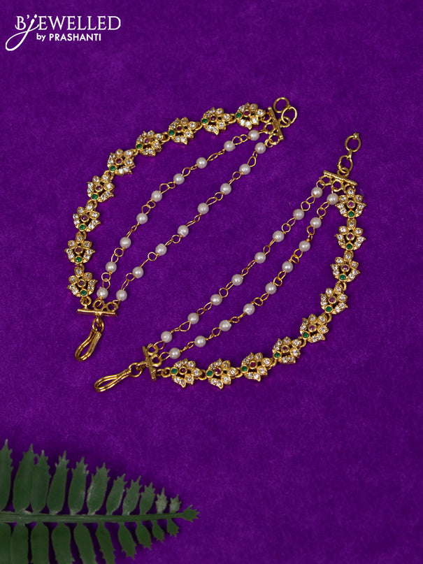 Antique triple layer maatal with kemp and cz stones