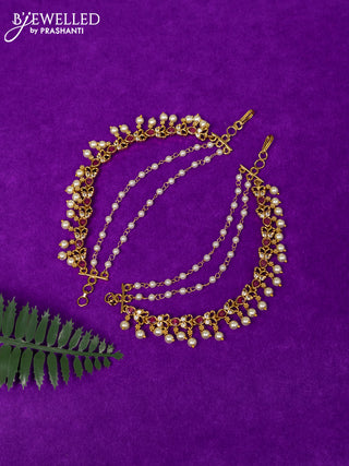 Antique triple layer maatal with ruby & cz stones and pearl hangings