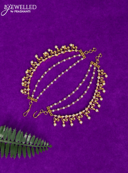 Antique triple layer maatal with cz stones and pearl hangings