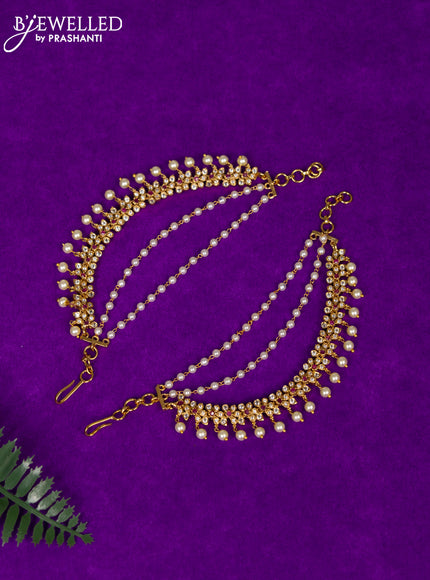 Antique triple layer maatal with ruby & cz stones and pearl hangings
