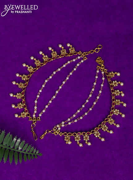 Antique triple layer maatal with ruby & cz stones and pearl hangings