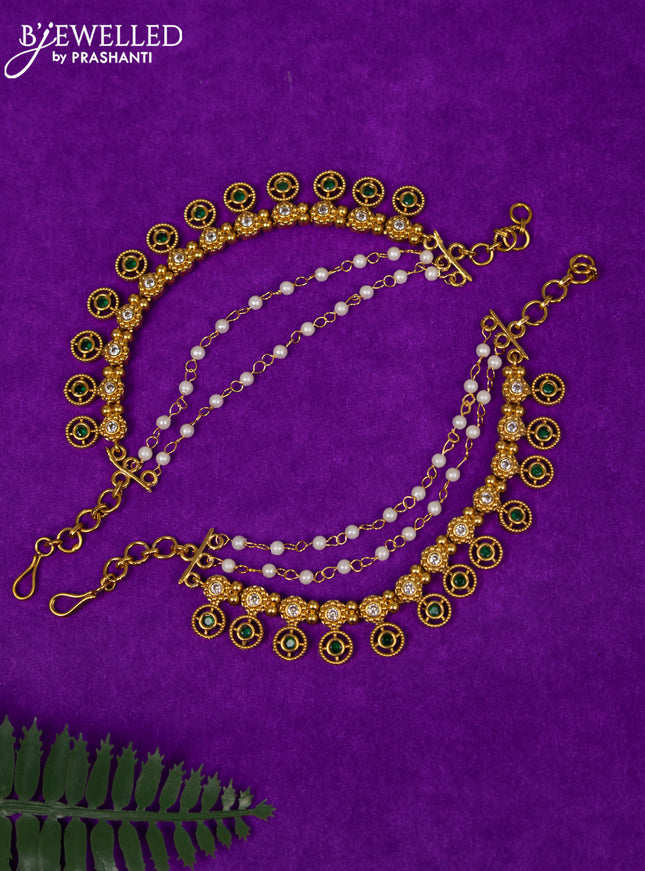 Antique triple layer maatal with emerald and cz stones