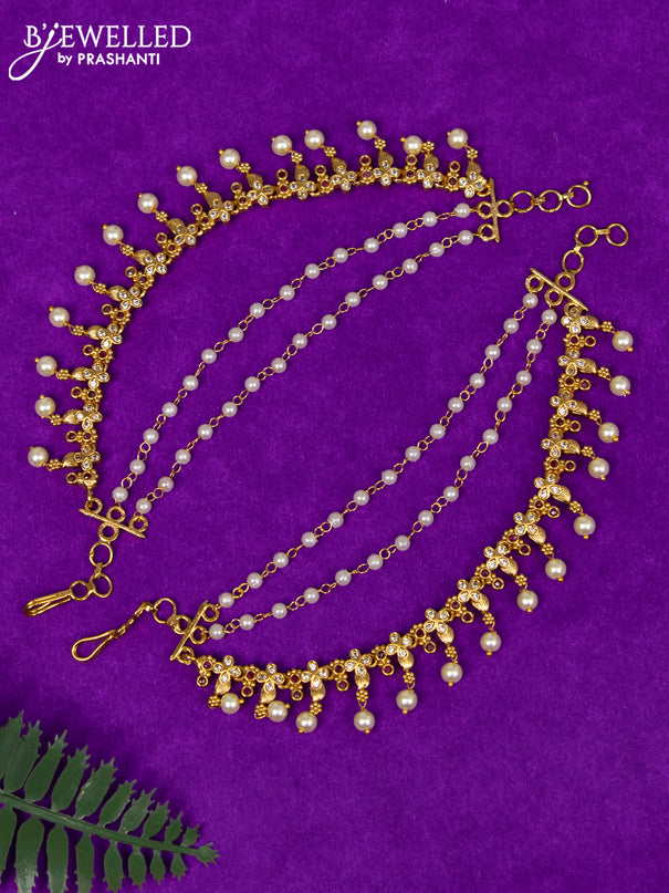 Antique triple layer maatal with ruby & cz stones and pearl hangings