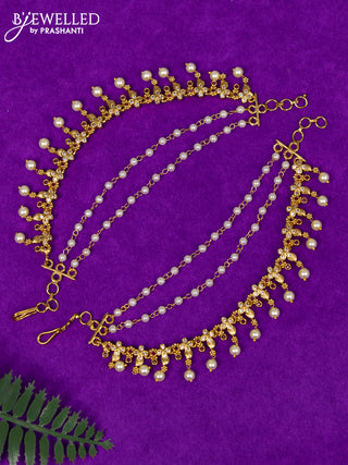 Antique triple layer maatal with ruby & cz stones and pearl hangings