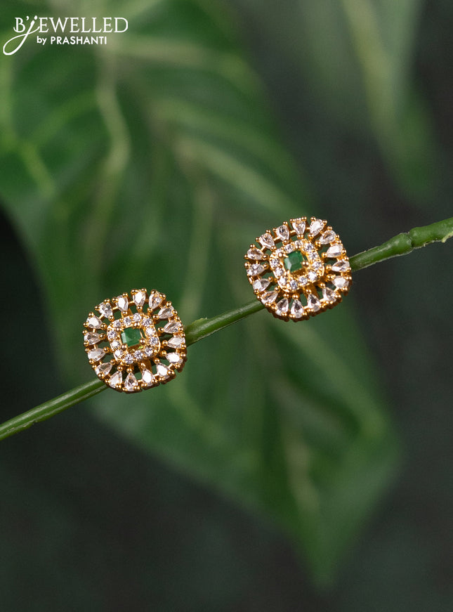 Zircon earrings with emerald and cz stones in gold finish