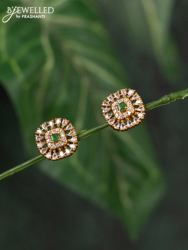Zircon earrings with emerald and cz stones in gold finish