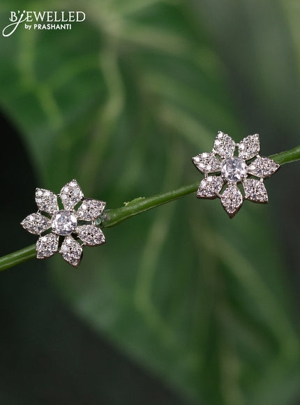 Zircon earrings floral design with cz stones
