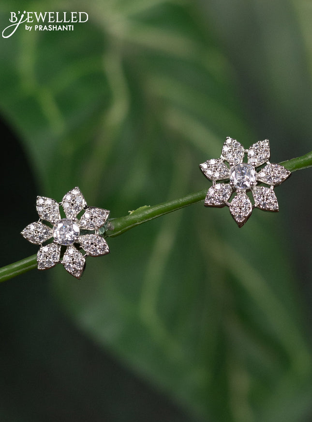 Zircon earrings floral design with cz stones
