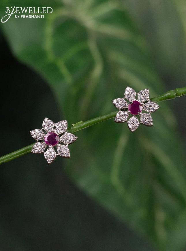 Zircon earrings floral design with ruby and cz stones