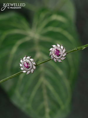 Zircon earrings with ruby and cz stones