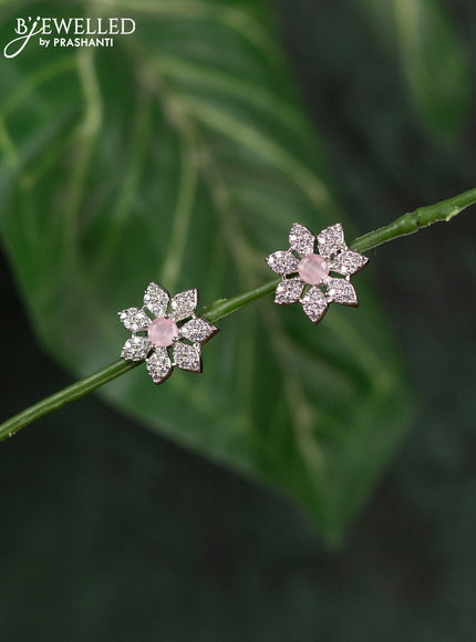 Zircon earrings floral design with baby pink and cz stones