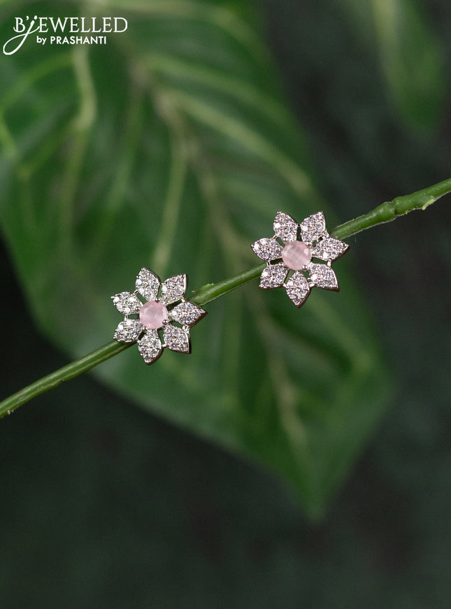 Zircon earrings floral design with baby pink and cz stones