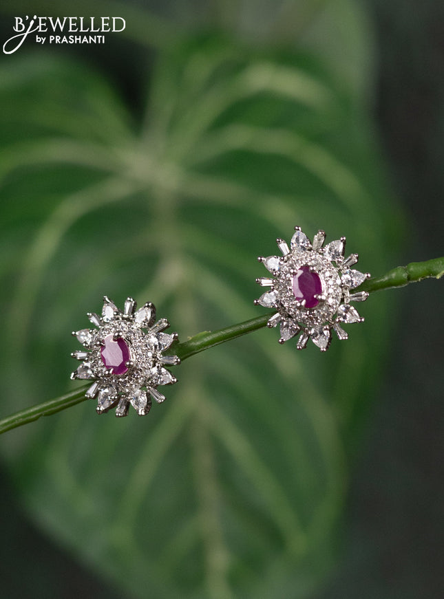 Zircon earrings with ruby and cz stones