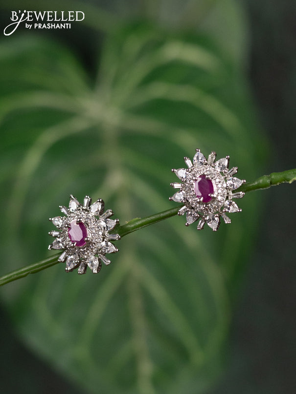 Zircon earrings with ruby and cz stones