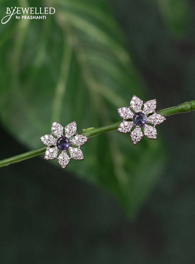 Zircon earrings floral design with purple and cz stones