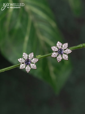 Zircon earrings floral design with purple and cz stones