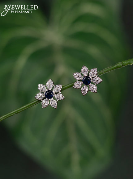 Zircon earrings floral design with sapphire and cz stones