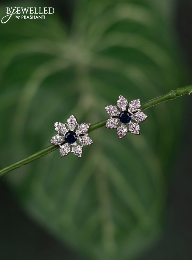 Zircon earrings floral design with sapphire and cz stones