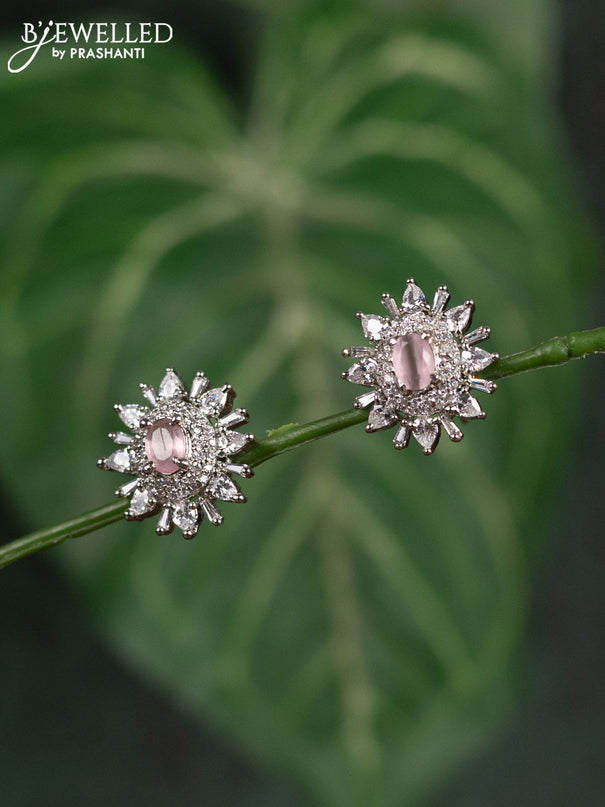 Zircon earrings with baby pink and cz stones