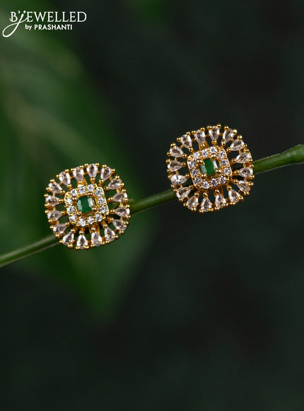 Zircon earrings with emerald and cz stones in gold finish