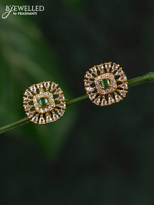 Zircon earrings with emerald and cz stones in gold finish