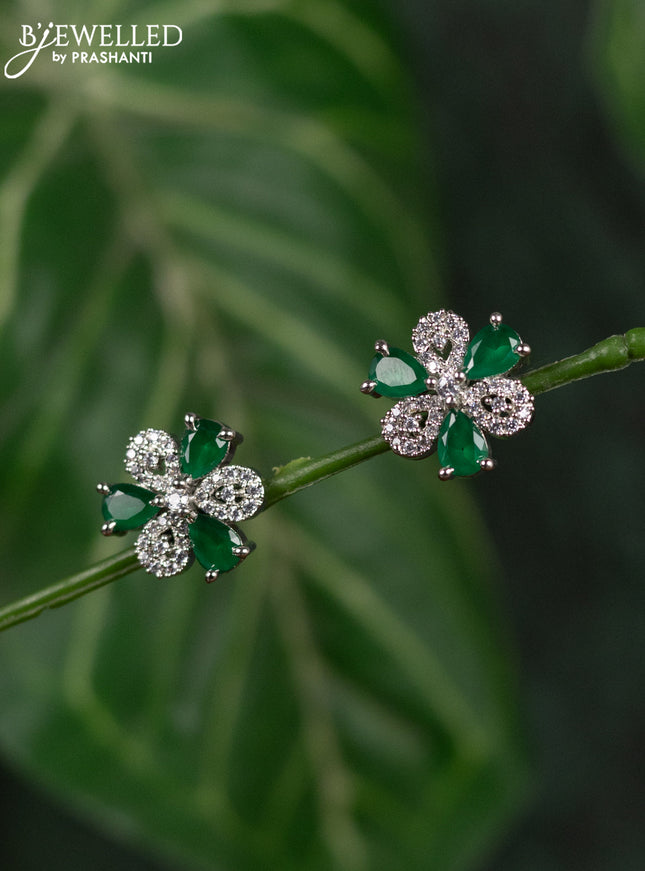 Zircon earrings with emerald and cz stones in gold finish