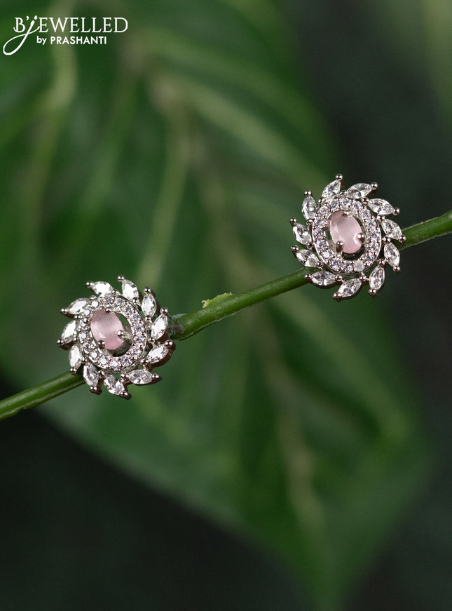 Zircon earrings with baby pink and cz stones
