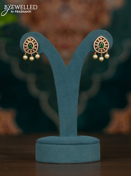 Pearl necklace with emerald & cz stones and pearl hangings