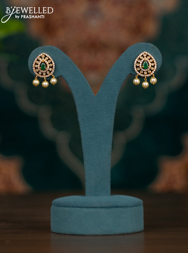 Pearl necklace with emerald & cz stones and pearl hangings