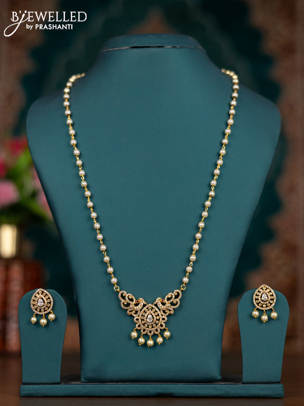 Pearl necklace with cz stones and pearl hangings