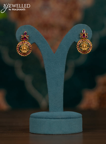 Pearl necklace lakshmi pendant with ruby stones