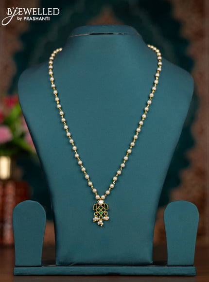 Pearl necklace with green jadau kundan stones and pearl hangings without earrings