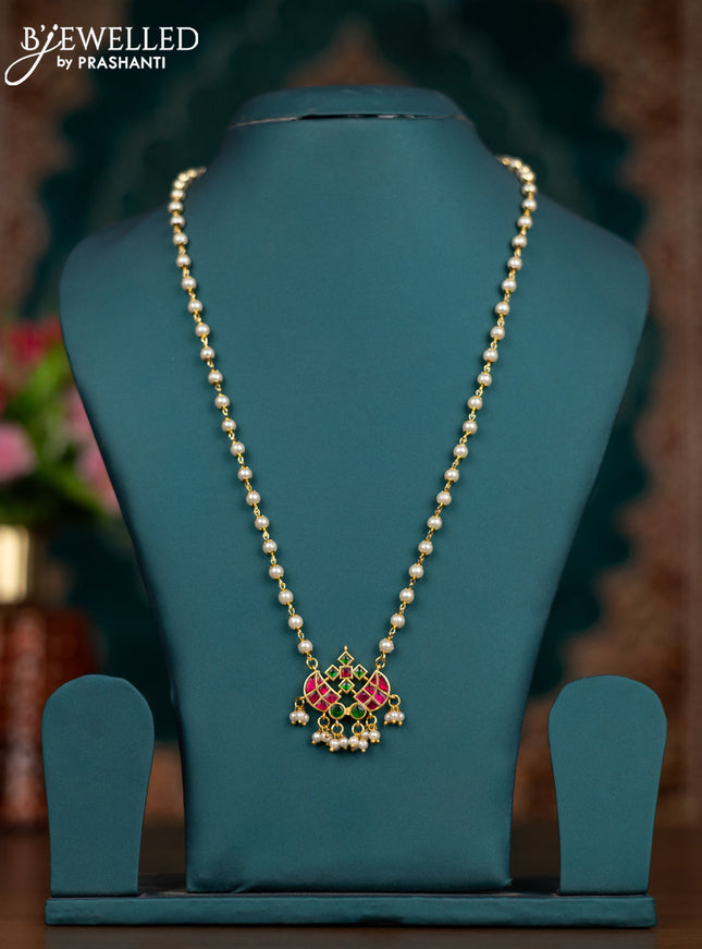 Pearl necklace with kemp jadau stones and pearl hangings without earrings