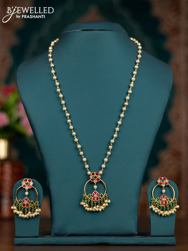 Pearl necklace with kemp jadau kundan stones and pearl hangings