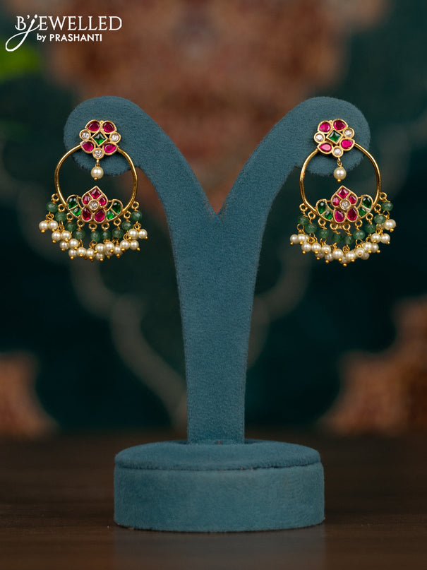 Pearl necklace with kemp jadau kundan stones and pearl hangings