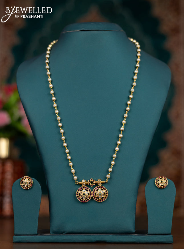 Pearl necklace floral design with kemp and cz stones