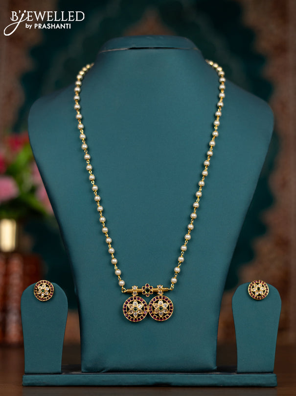 Pearl necklace floral design with kemp and cz stones
