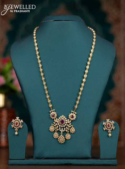 Pearl necklace with ruby and cz stones