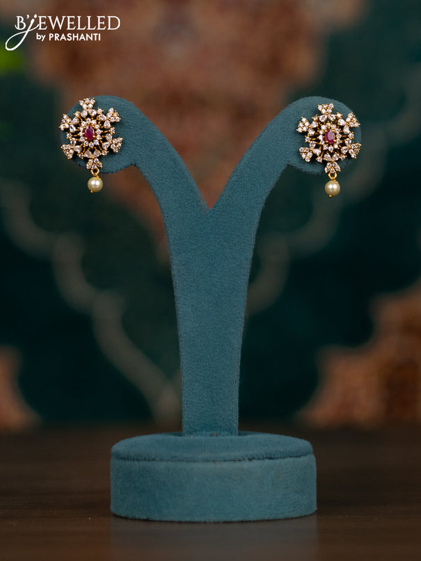 Pearl necklace with ruby and cz stones